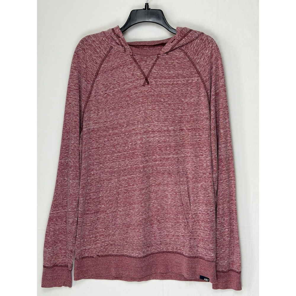Aeropostale Men Cotton Hoodie L Burgundy Heathered Raglan Pocket Pullover